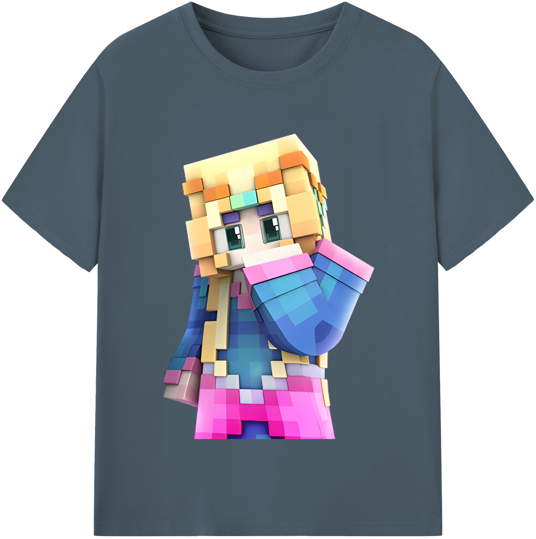 （画像用） マインクラフト ブロックの世界 Minecraft MC Block world 綿100％半袖Tシャツ（フロントプリント）